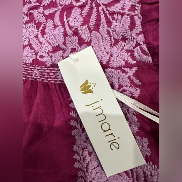 NWT J Marie magenta embroidered dress with ruffle sleeves - Picture 3 of 6